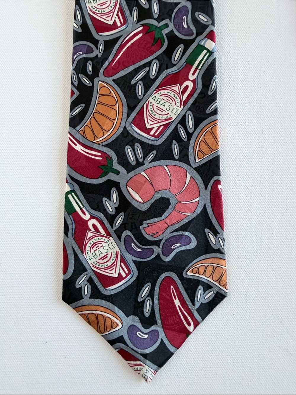 Tabasco 100% Silk Shrimp Pepper Hot Sauce Citrus Novelty Tie Made USA